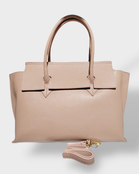 Sac à main large en cuir vachette - Beige