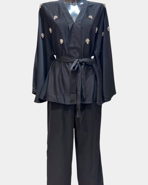 Ensemble 2 pièces blouse et pantalon avec dourures