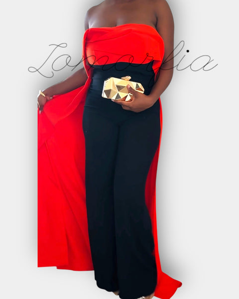 Black-orange long cape pantsuit