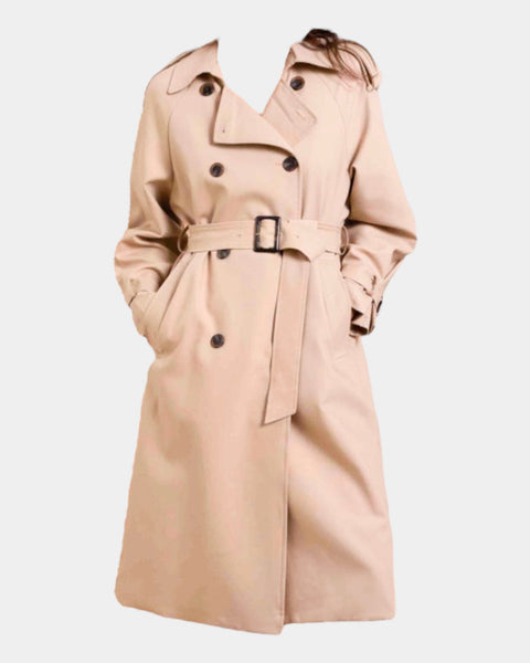 Long solid color trench coat with belt
