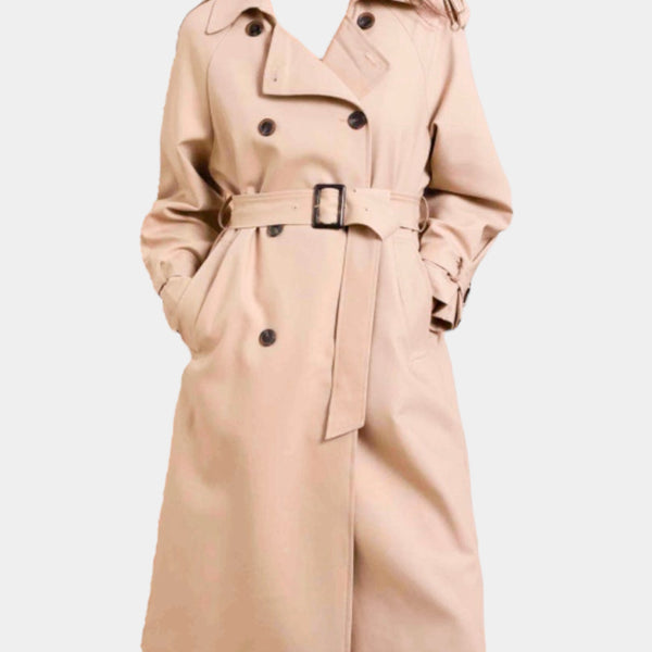 Trench long uni oversized avec ceinture et poches