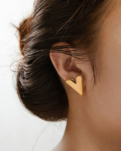 Small stainless steel earrings in gold and gray colors