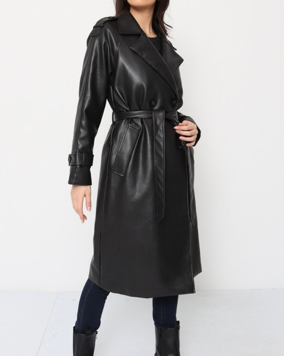 Faux leather trench coat