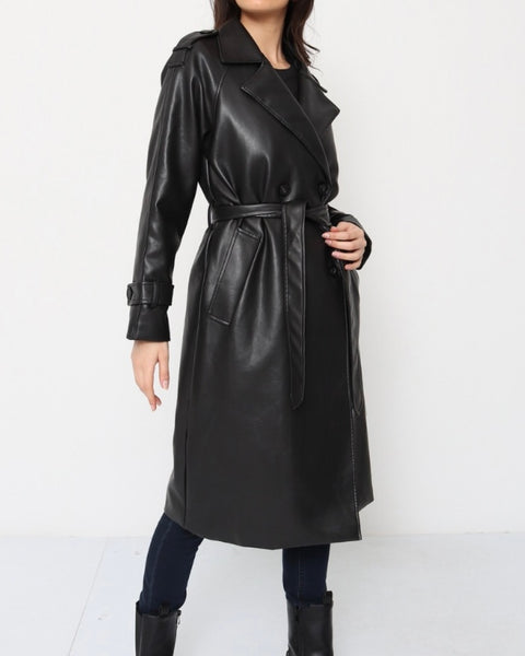 Faux leather trench coat