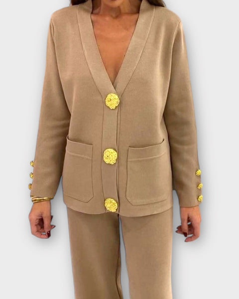 Ensemble 2 pièces gilet et pantalon, boutonnière dorée