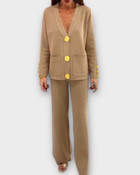 Ensemble 2 pièces gilet et pantalon, boutonnière dorée