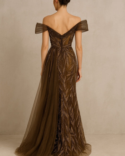 Robe de soirée prestige, bustier orné maxi