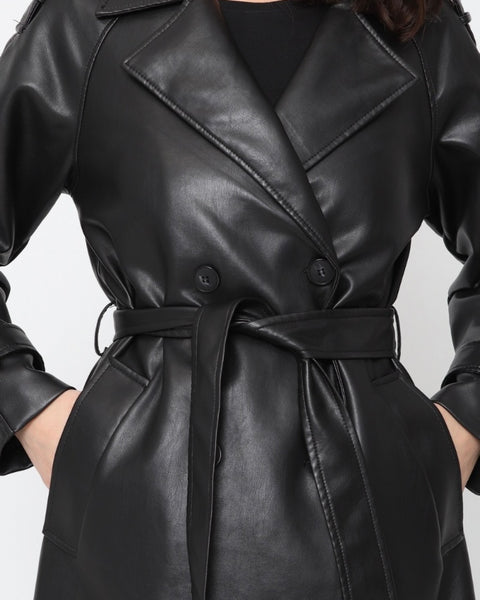 Faux leather trench coat
