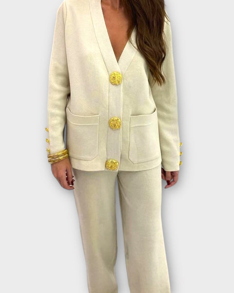Ensemble 2 pièces gilet et pantalon, boutonnière dorée