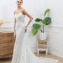 Robe 2 en 1 de mariée sirène en dentelle moderne ceinturée à la taille avec double traîne en tulle