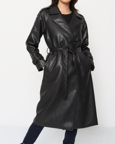 Faux leather trench coat