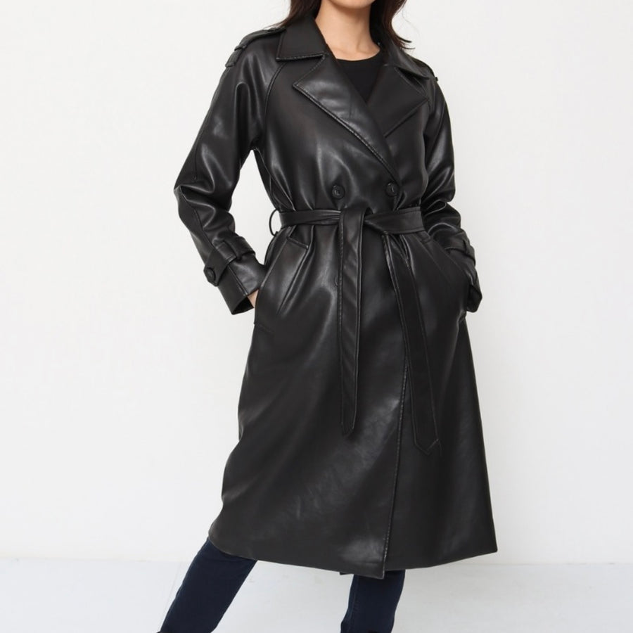 Faux leather trench coat