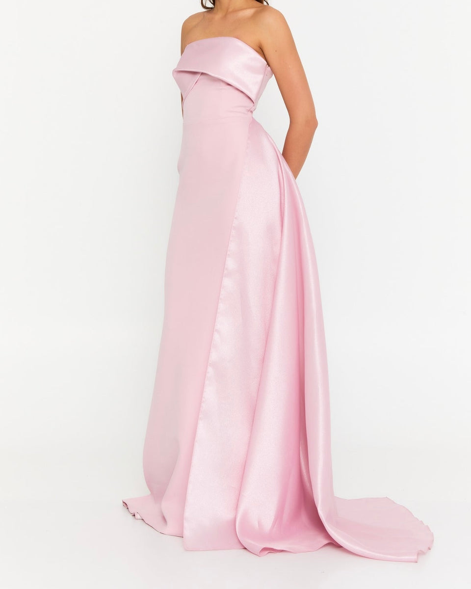 Robe prestigieuse sirène longue, bustier, rose poudré, en crêpe