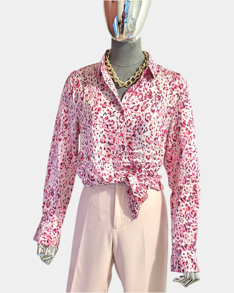 Chemise à motifs - coloris rose, blanc, beige