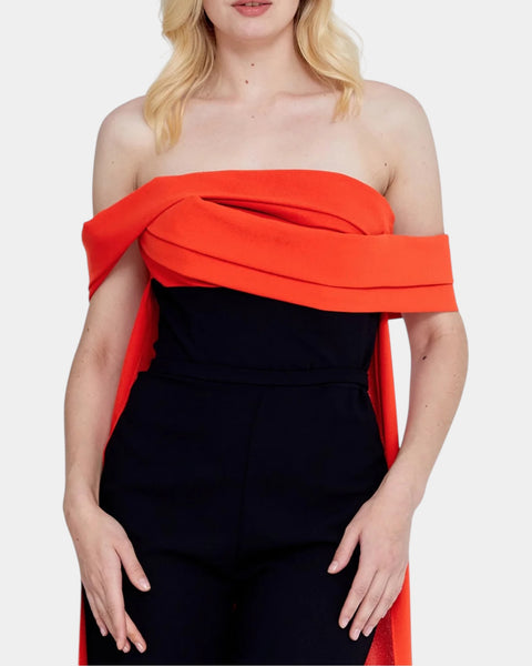 Black-orange long cape pantsuit