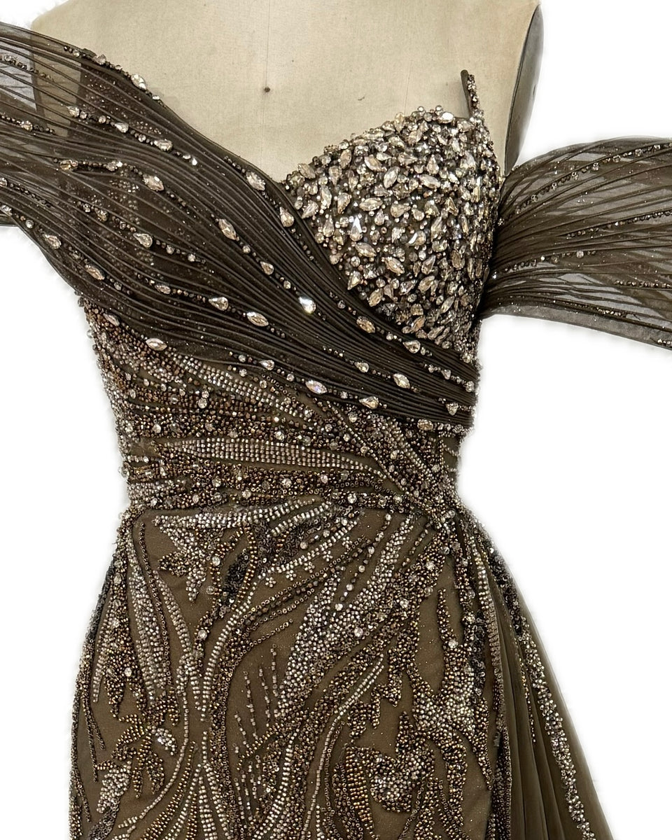 Robe de soirée prestige, bustier orné maxi