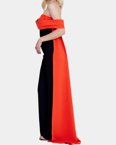 Black-orange long cape pantsuit