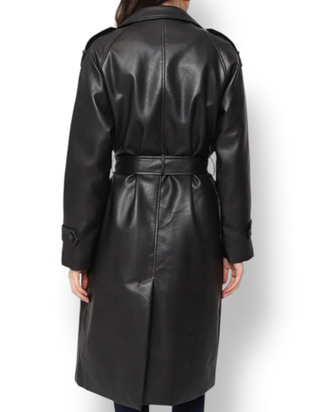 Faux leather trench coat