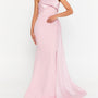 Robe prestigieuse sirène longue, bustier, rose poudré, en crêpe