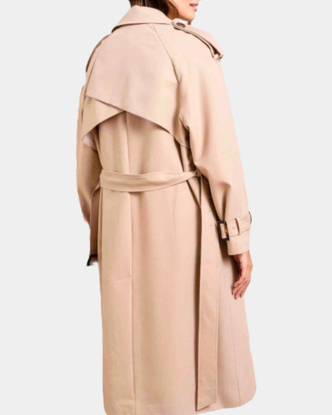Long solid color trench coat with belt