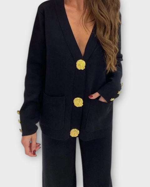 Ensemble 2 pièces gilet et pantalon, boutonnière dorée