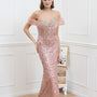 Robe longue sirène épaules dénudées avec broderies et strass scintillants