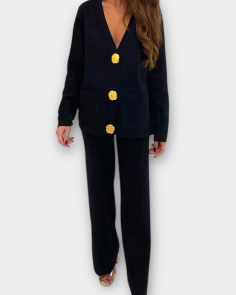 Ensemble 2 pièces gilet et pantalon, boutonnière dorée
