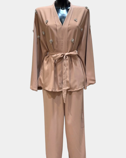 Ensemble 2 pièces blouse et pantalon avec dourures