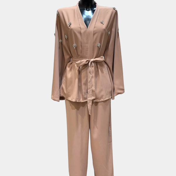Ensemble 2 pièces blouse et pantalon avec dourures