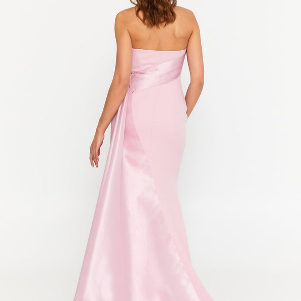Robe prestigieuse sirène longue, bustier, rose poudré, en crêpe