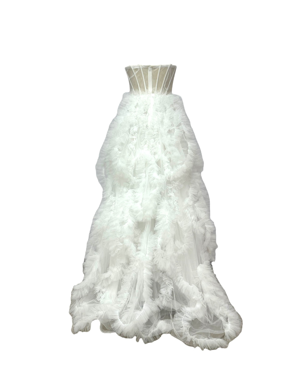 Robe bustier en tulle vaporeux – Élégance pour cocktail, robe mariée préparation nuptiale