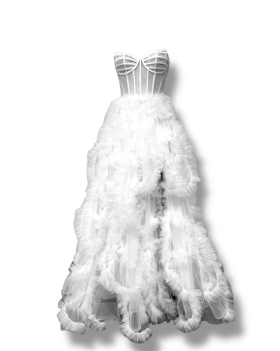 Robe bustier en tulle vaporeux – Élégance pour cocktail, robe mariée préparation nuptiale