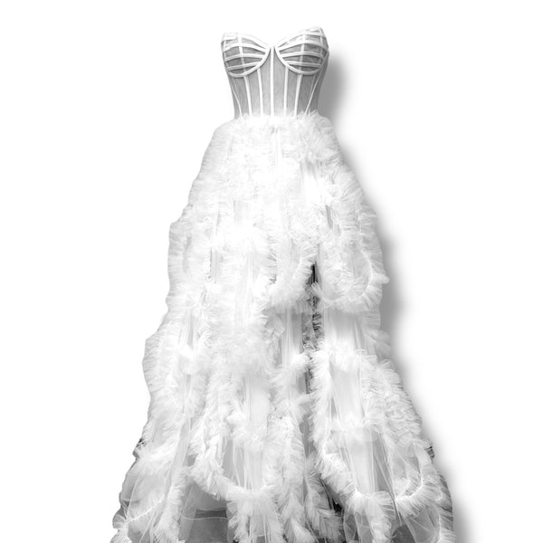Robe bustier en tulle vaporeux – Élégance pour cocktail, robe mariée préparation nuptiale