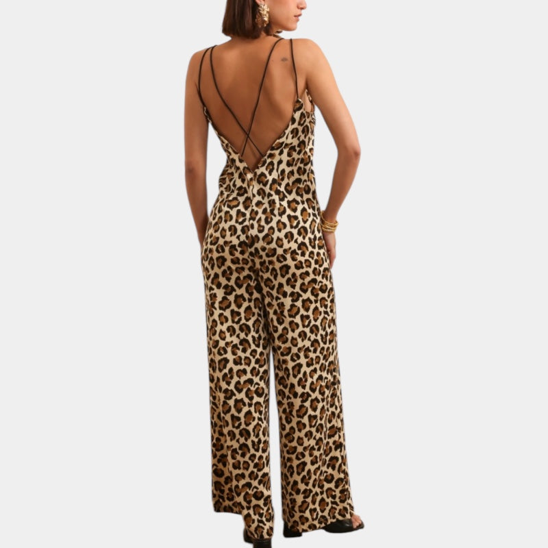 Combinaison pantalon dos nu imprimé léopard