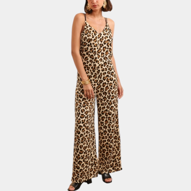 Combinaison pantalon dos nu imprimé léopard