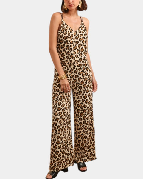 Combinaison pantalon dos nu imprimé léopard