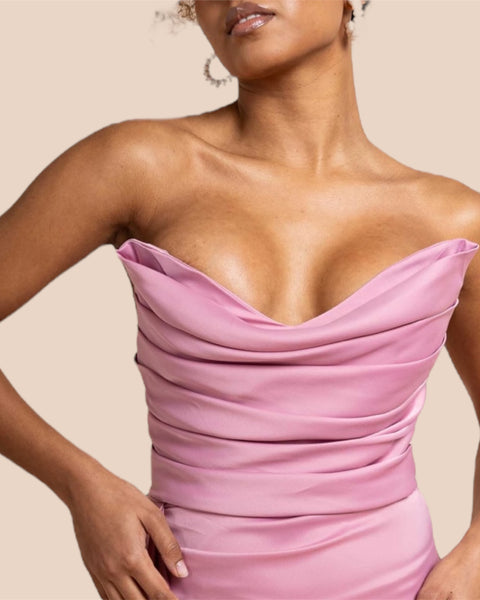 Robe majestueuse rose bustier en satin